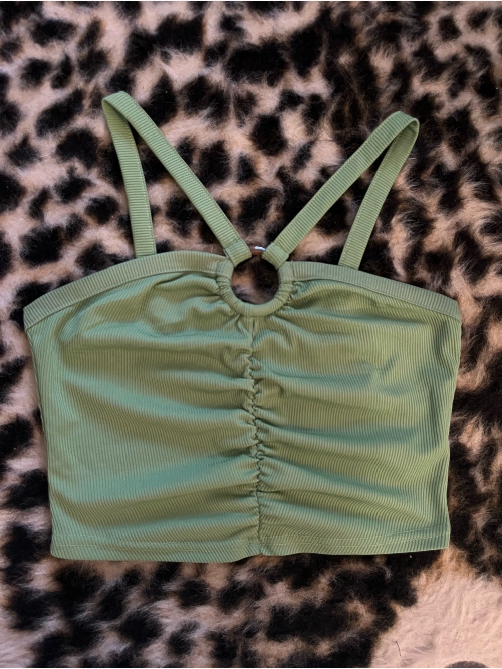 SHEIN Sage Green Ribbed Ring-Front Crop Camisole